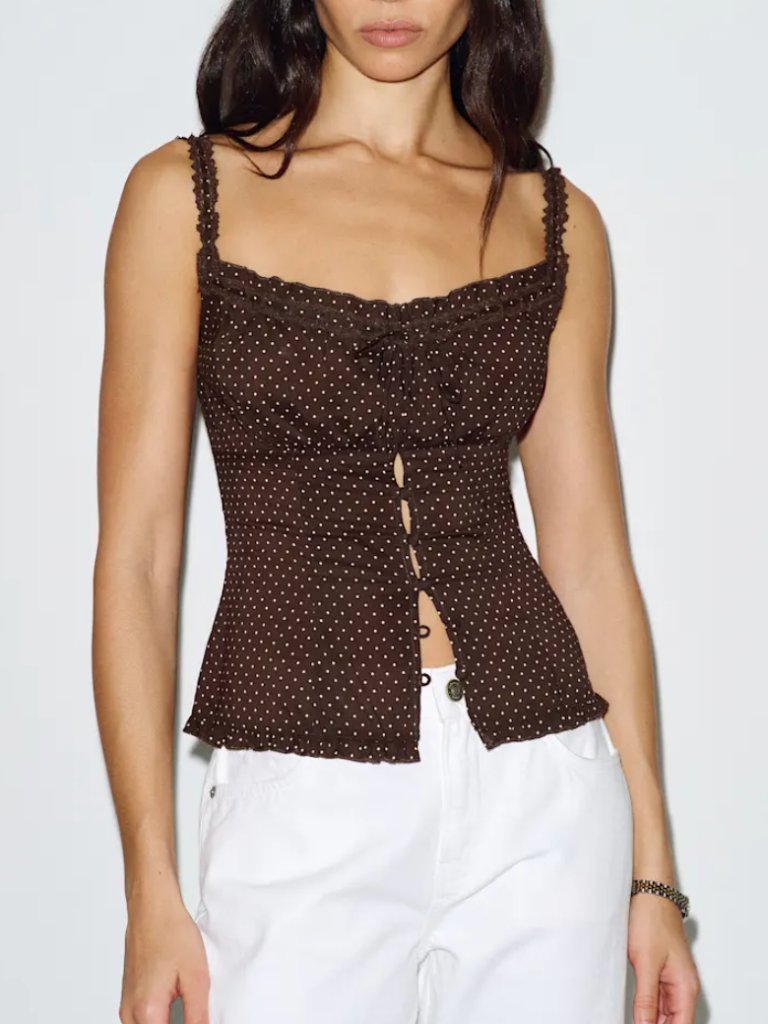 Reformation Eveline Top Sz4 Pin Dot Polka Dot French Summer Cafe